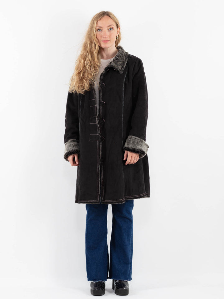 Vintage 00's Women Faux Sheepskin Coat in GrayV9916