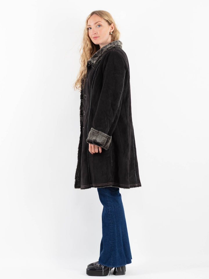 Vintage 00's Women Faux Sheepskin Coat in GrayV9916