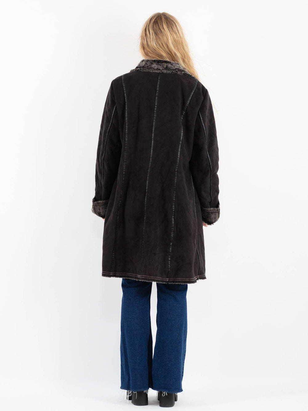 Vintage 00's Women Faux Sheepskin Coat in GrayV9916