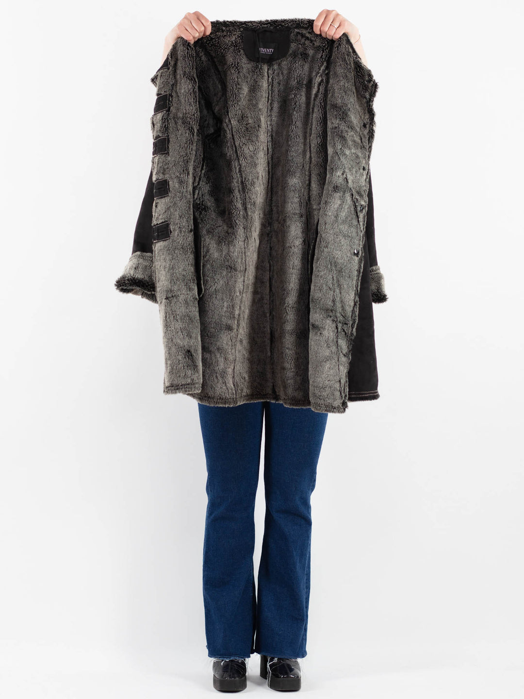 Vintage 00's Women Faux Sheepskin Coat in GrayV9916