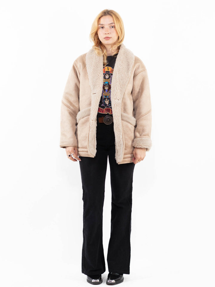 Vintage 00's Women Faux Sheepskin Coat in BeigeA0212