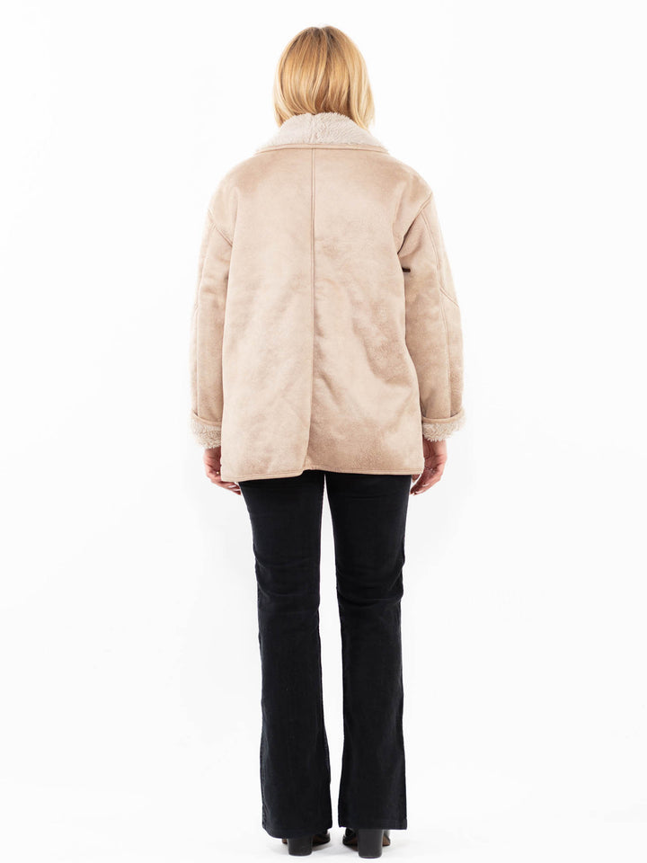 Vintage 00's Women Faux Sheepskin Coat in BeigeA0212