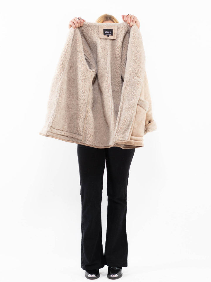 Vintage 00's Women Faux Sheepskin Coat in BeigeA0212