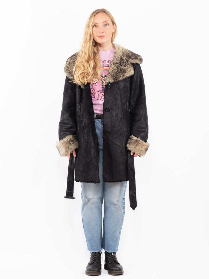 Vintage 00's Women Faux Sheepskin Coat in BlackA0568
