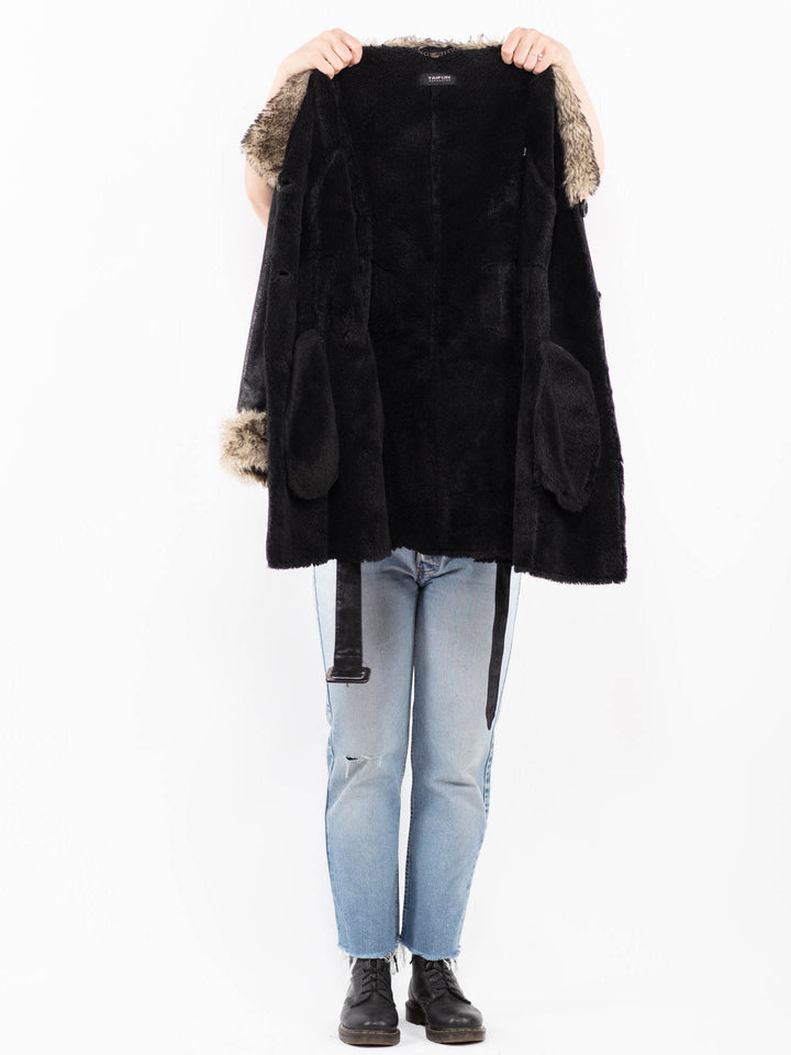 Vintage 00's Women Faux Sheepskin Coat in BlackA0568
