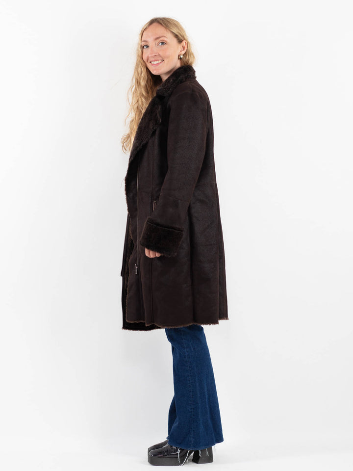 Vintage 00's Women Faux Sheepskin Coat in BrownV9919