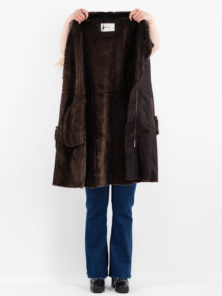Vintage 00's Women Faux Sheepskin Coat in BrownV9919