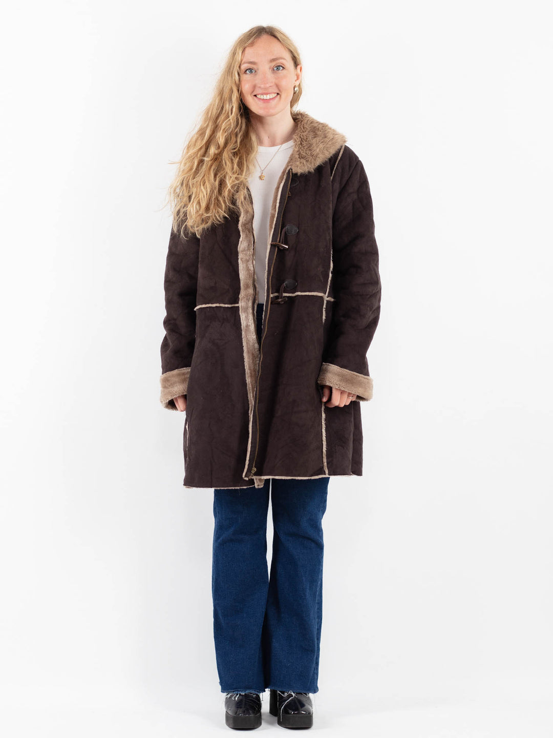 Vintage 00's Women Faux Sheepskin Coat in BrownV9920