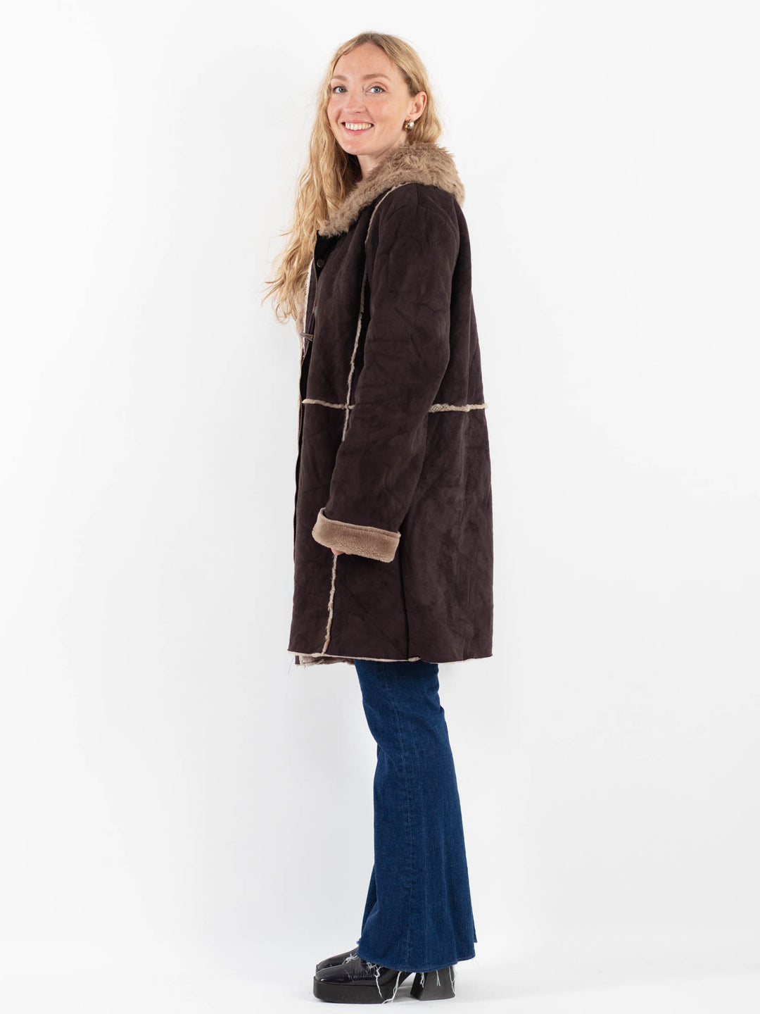 Vintage 00's Women Faux Sheepskin Coat in BrownV9920