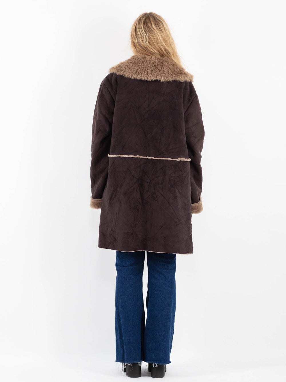 Vintage 00's Women Faux Sheepskin Coat in BrownV9920