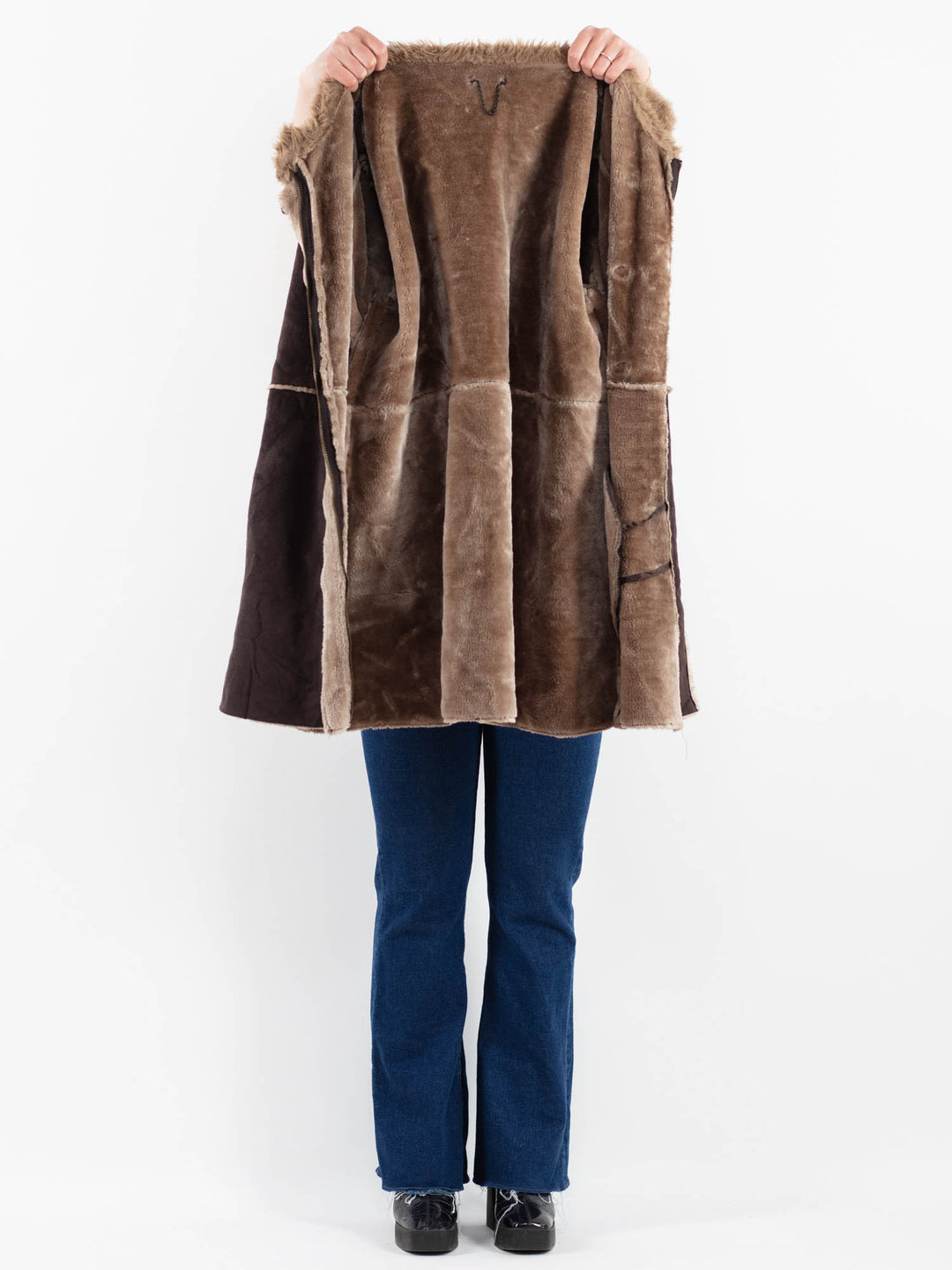 Vintage 00's Women Faux Sheepskin Coat in BrownV9920