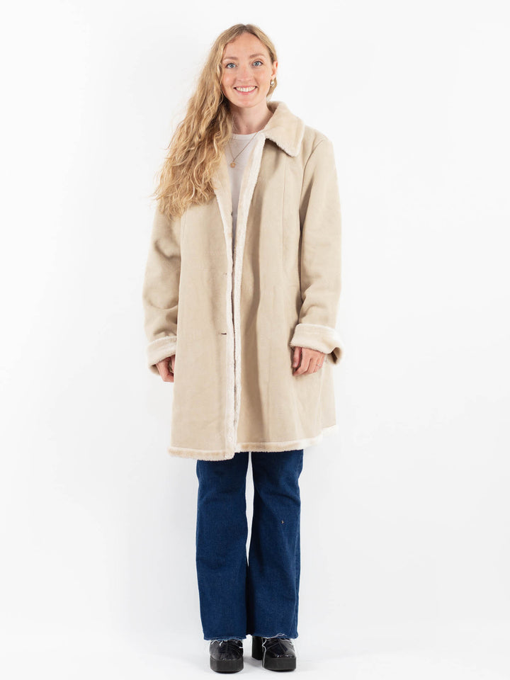Vintage 00's Women Faux Sheepskin Coat in BeigeV9922