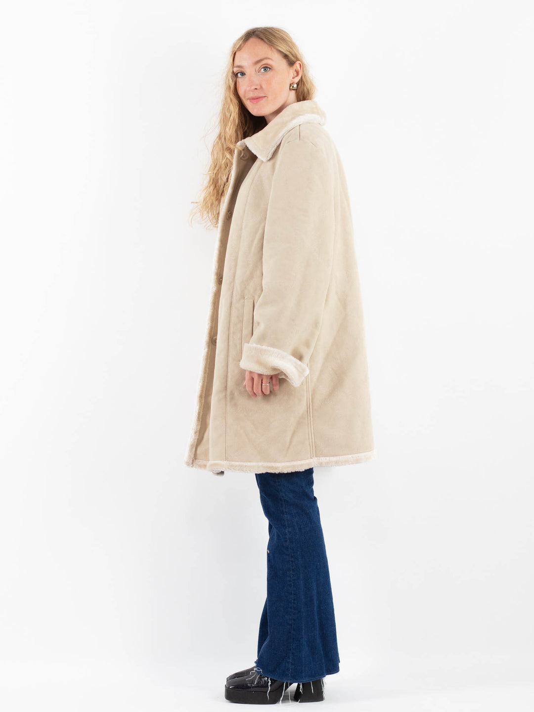 Vintage 00's Women Faux Sheepskin Coat in BeigeV9922