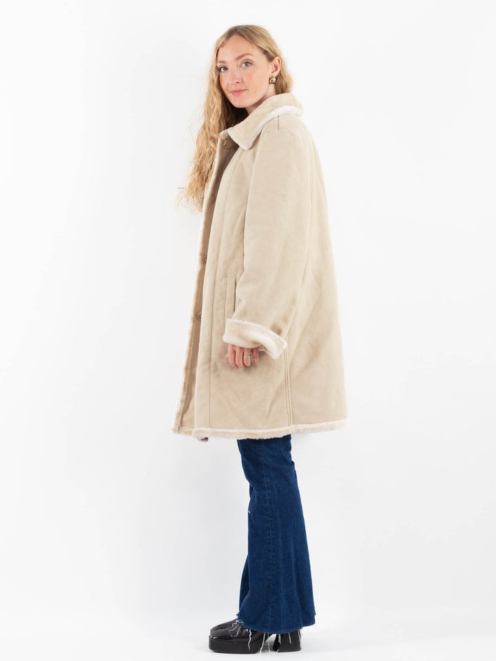 Vintage 00's Women Faux Sheepskin Coat in BeigeV9922
