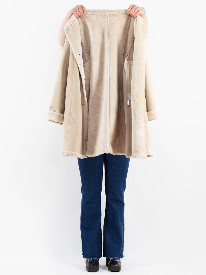 Vintage 00's Women Faux Sheepskin Coat in BeigeV9922