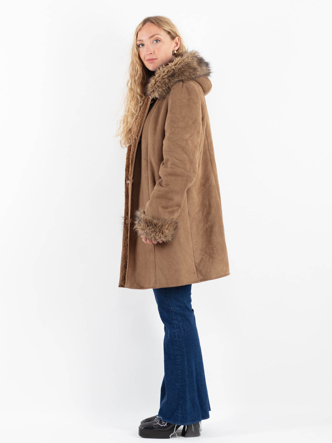Vintage 00's Women Faux Sheepskin Coat in BeigeV9923