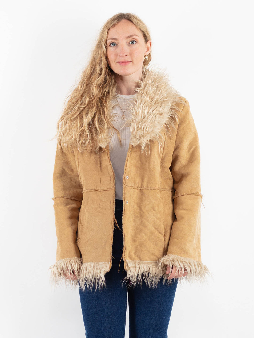 Vintage 00's Women Faux Sheepskin Coat in BeigeV9924