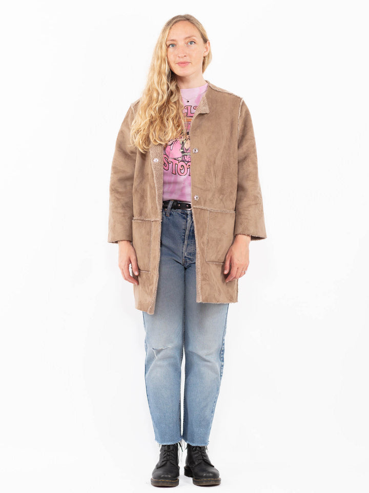 Vintage 00's Women Faux Sheepskin Coat in BeigeA0574