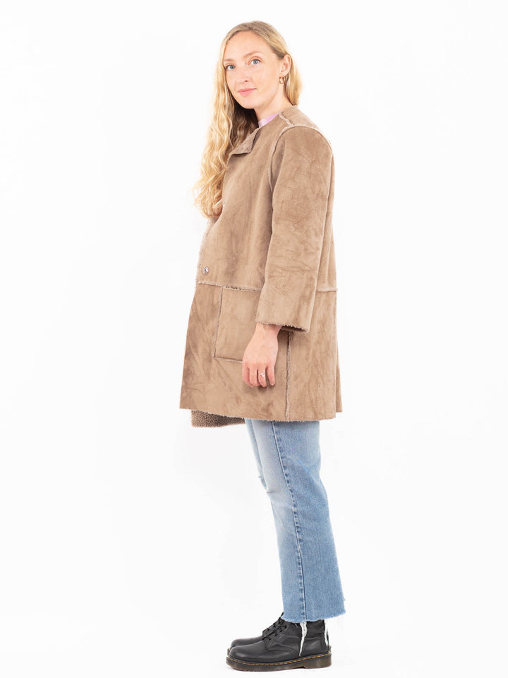 Vintage 00's Women Faux Sheepskin Coat in BeigeA0574