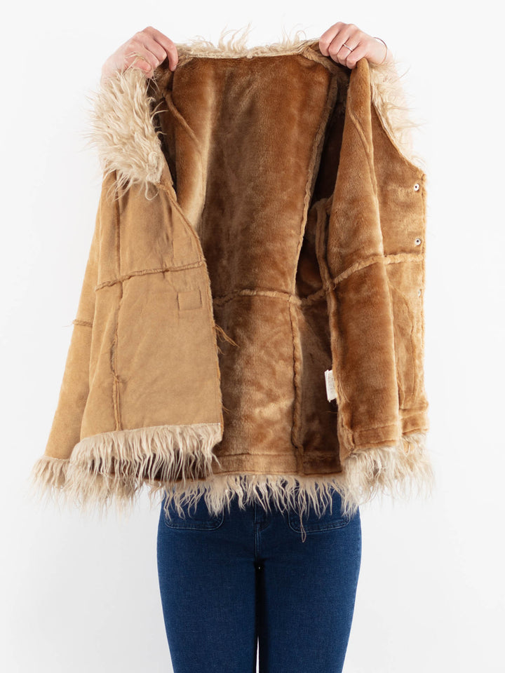 Vintage 00's Women Faux Sheepskin Coat in BeigeV9924