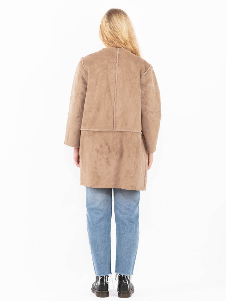 Vintage 00's Women Faux Sheepskin Coat in BeigeA0574