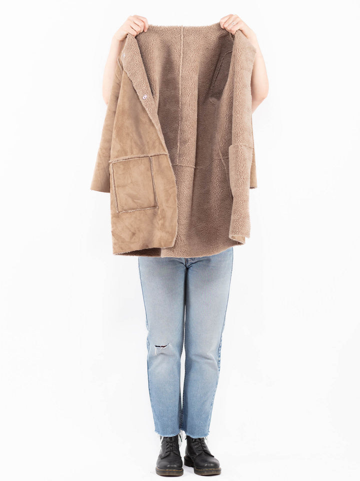 Vintage 00's Women Faux Sheepskin Coat in BeigeA0574