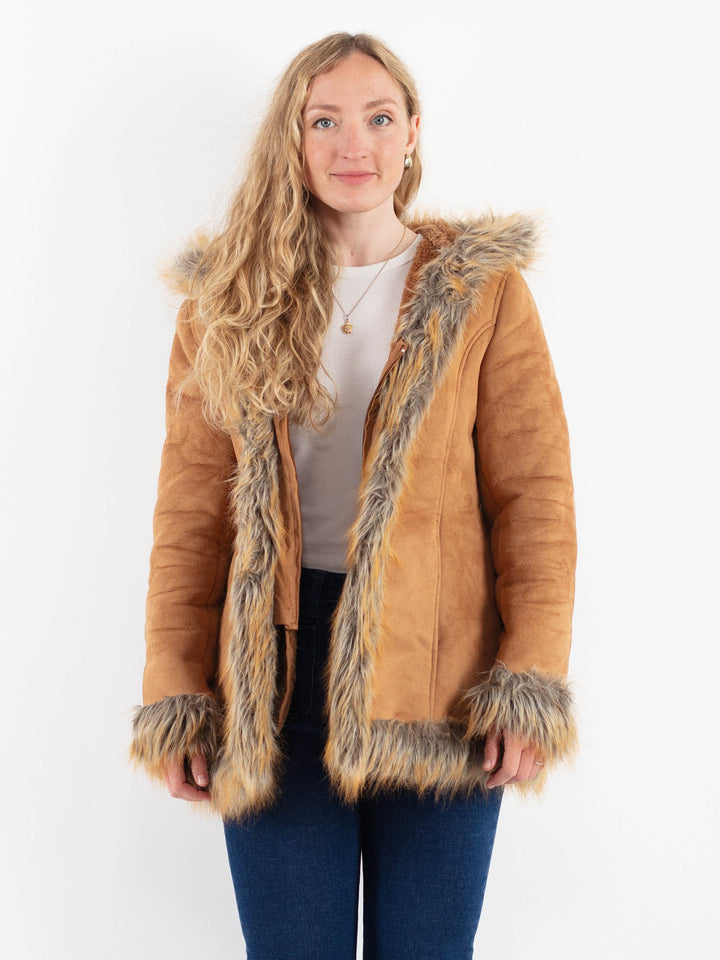 Vintage 00's Women Faux Sheepskin Coat in BeigeV9925