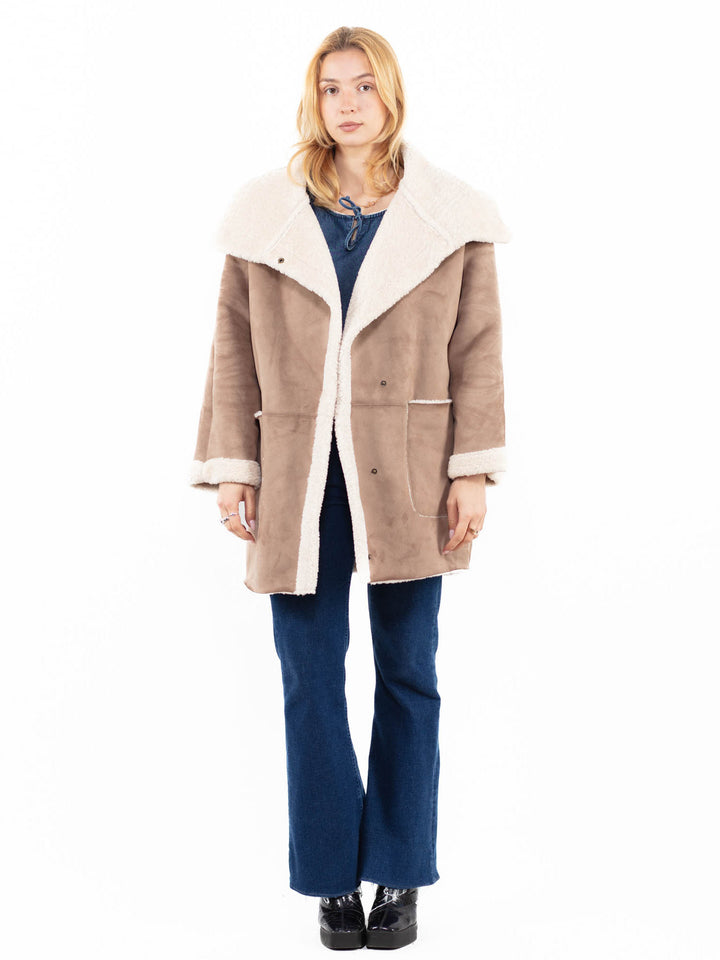 Vintage 00's Women Faux Sheepskin Coat in BeigeA0116