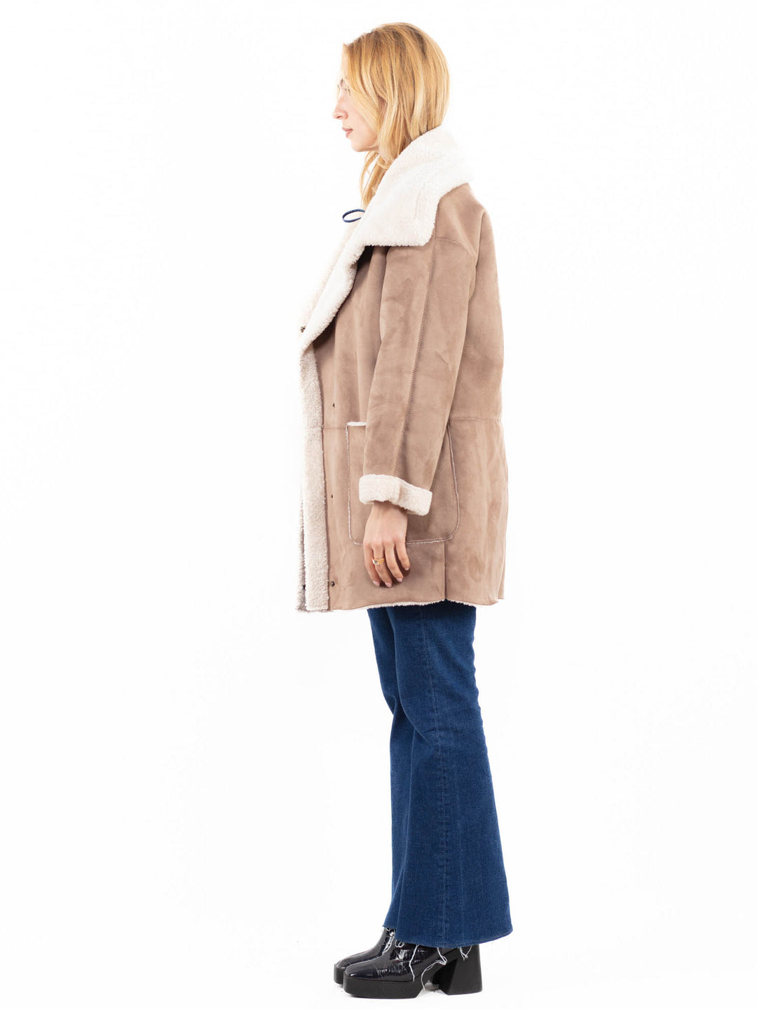 Vintage 00's Women Faux Sheepskin Coat in BeigeA0116