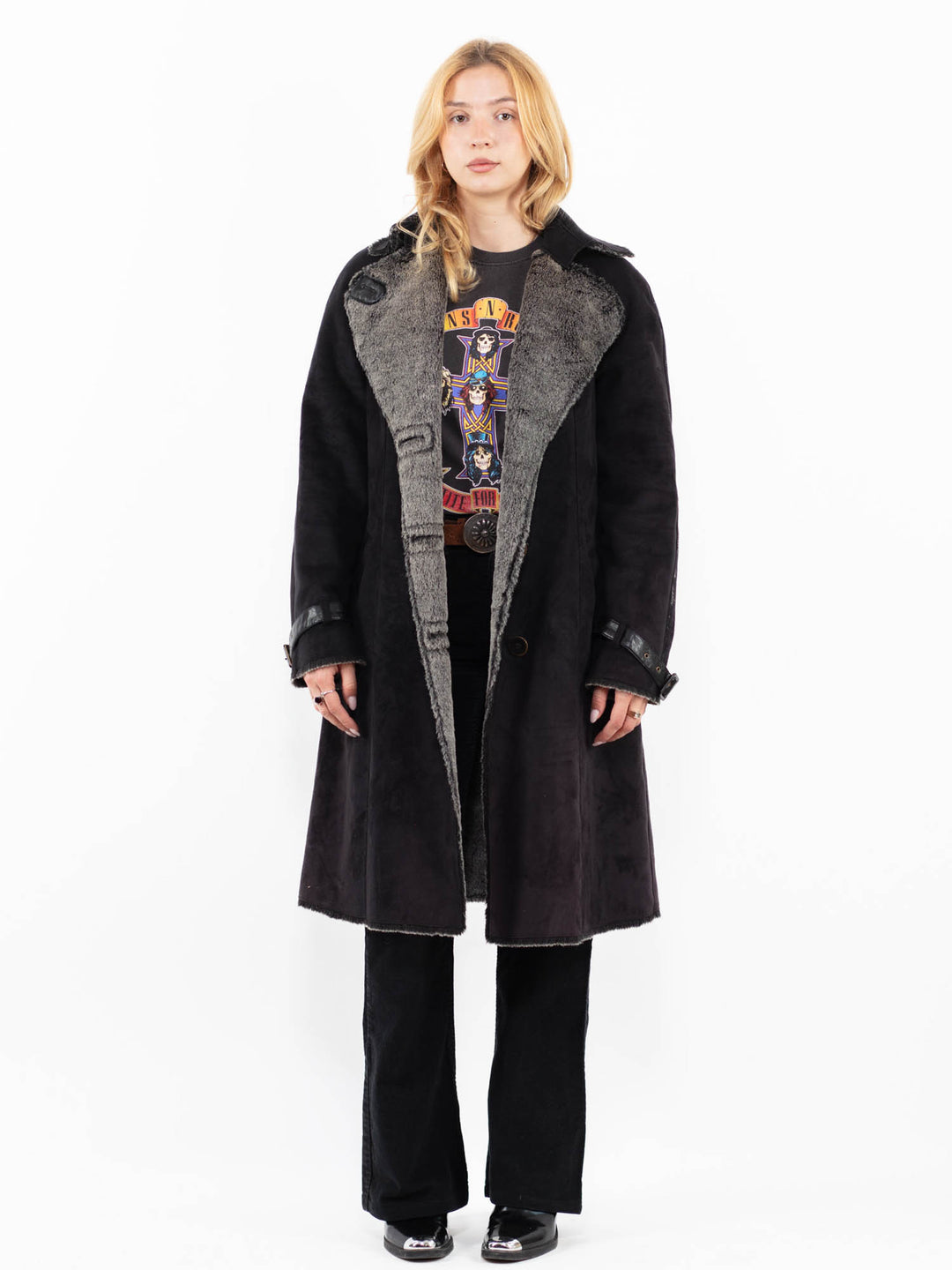 Vintage 00's Women Faux Sheepskin Coat in BlackA0222