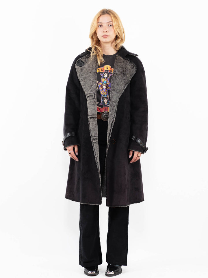 Vintage 00's Women Faux Sheepskin Coat in BlackA0222