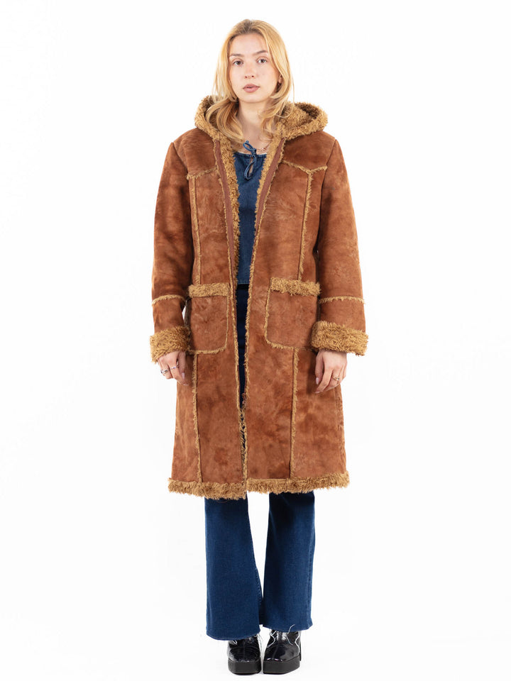 Vintage 00's Women Faux Sheepskin Coat in BrownA0117