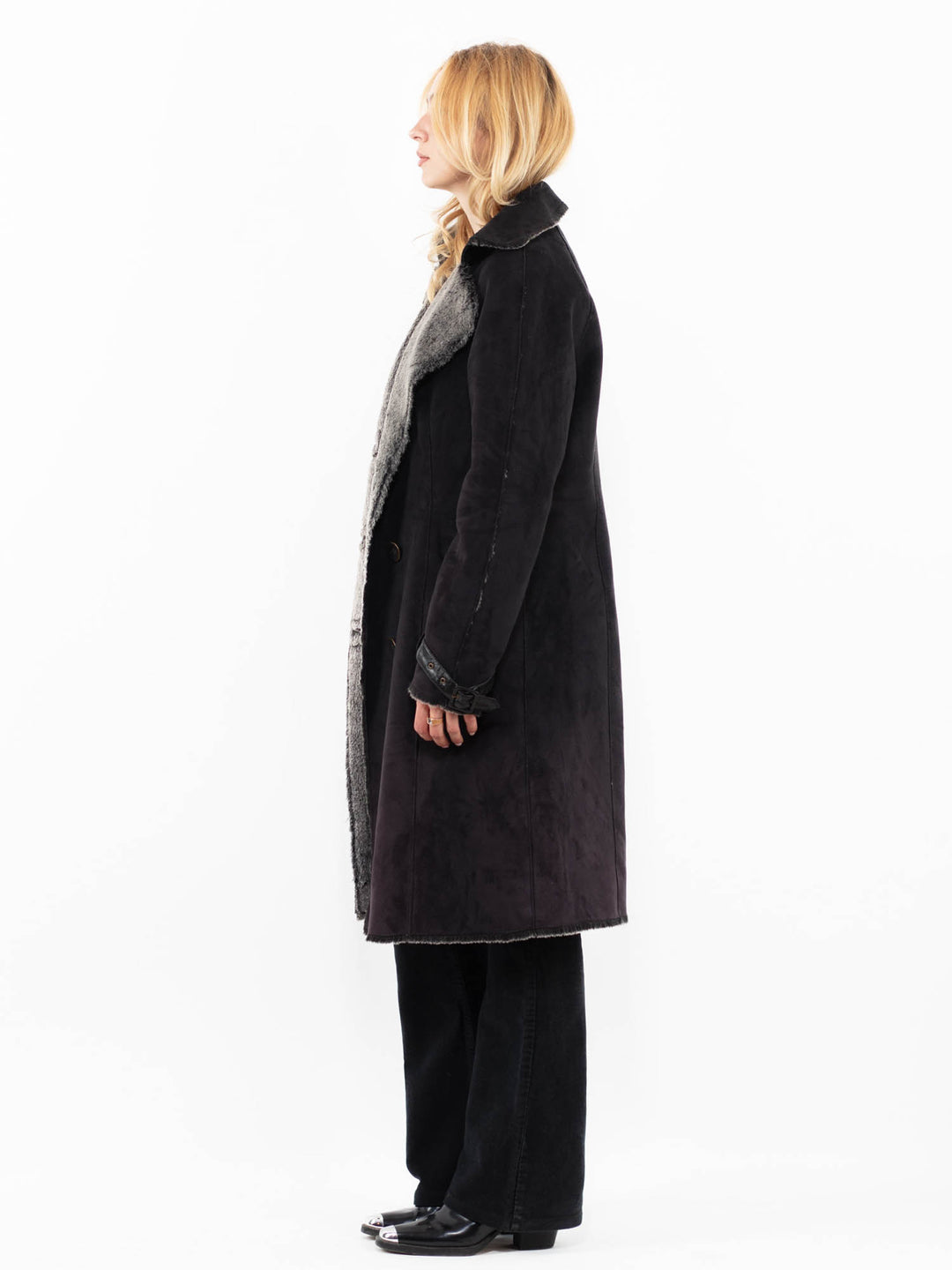 Vintage 00's Women Faux Sheepskin Coat in BlackA0222