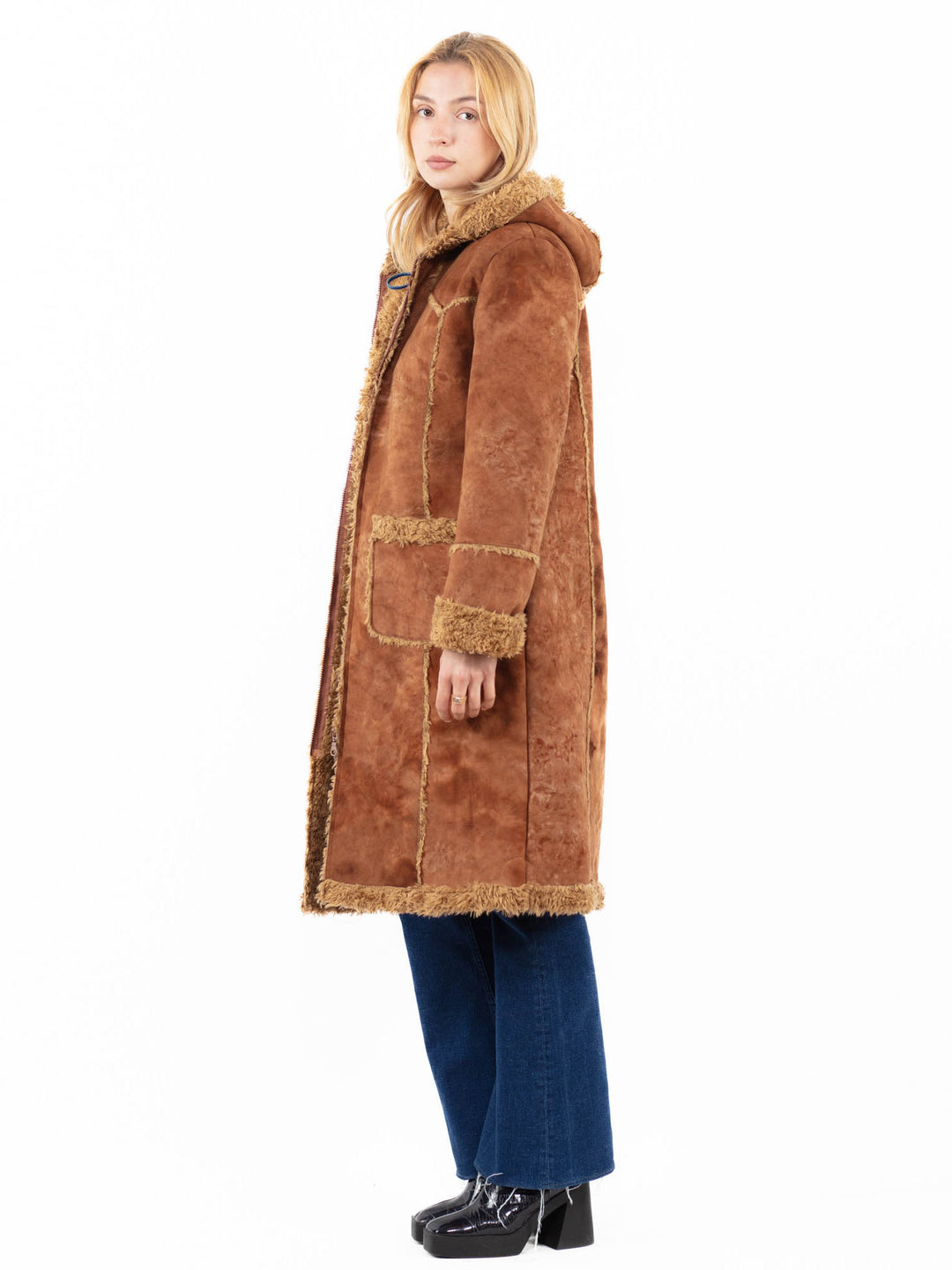 Vintage 00's Women Faux Sheepskin Coat in BrownA0117