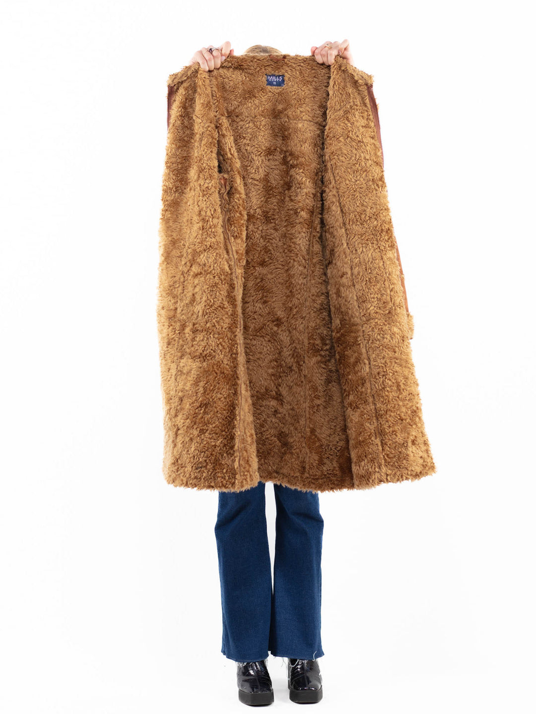 Vintage 00's Women Faux Sheepskin Coat in BrownA0117