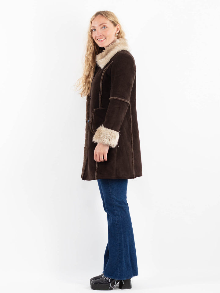 Vintage 00's Women Faux Sheepskin Coat in BrownV9928