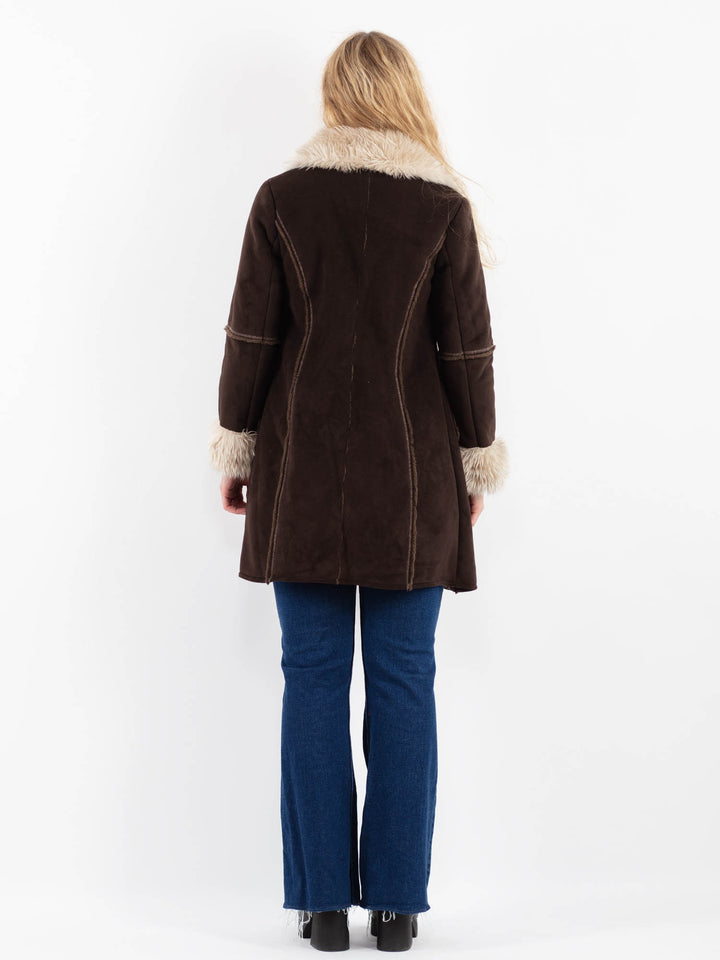 Vintage 00's Women Faux Sheepskin Coat in BrownV9928