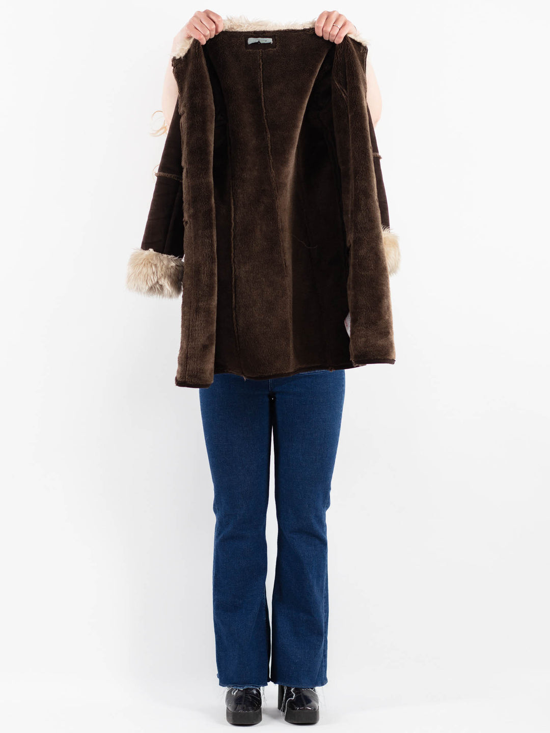 Vintage 00's Women Faux Sheepskin Coat in BrownV9928