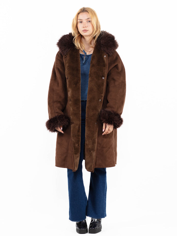 Vintage 00's Women Faux Sheepskin Coat in BrownA0120