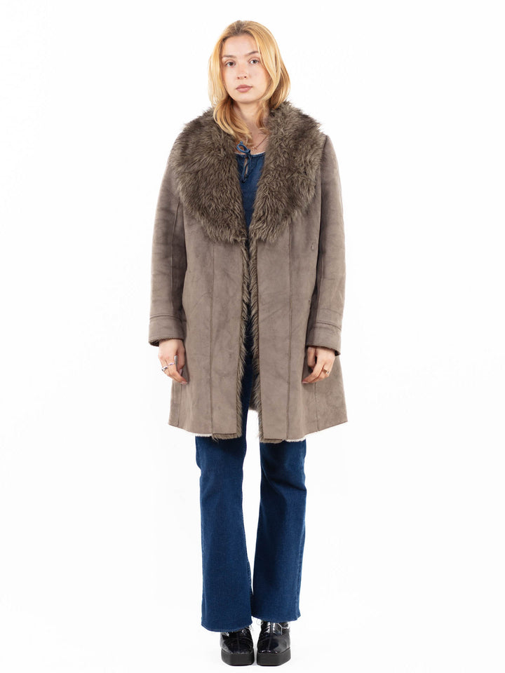 Vintage 00's Women Faux Sheepskin Coat in GrayA0121
