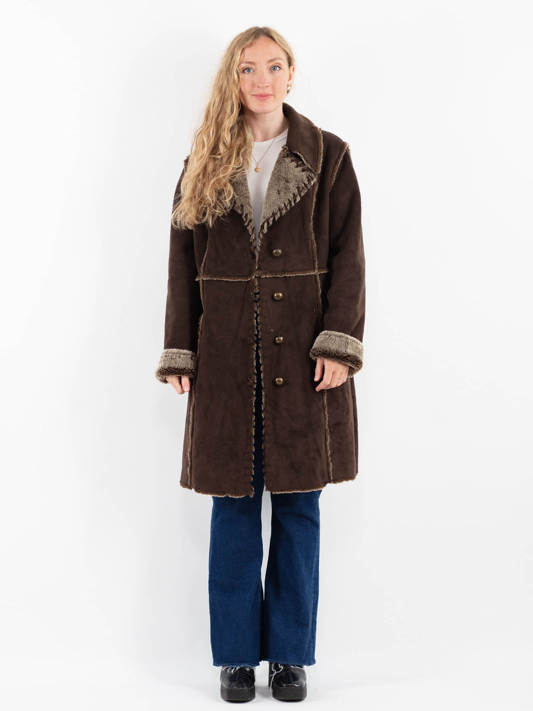 Vintage 00's Women Faux Sheepskin Coat in BrownV9932