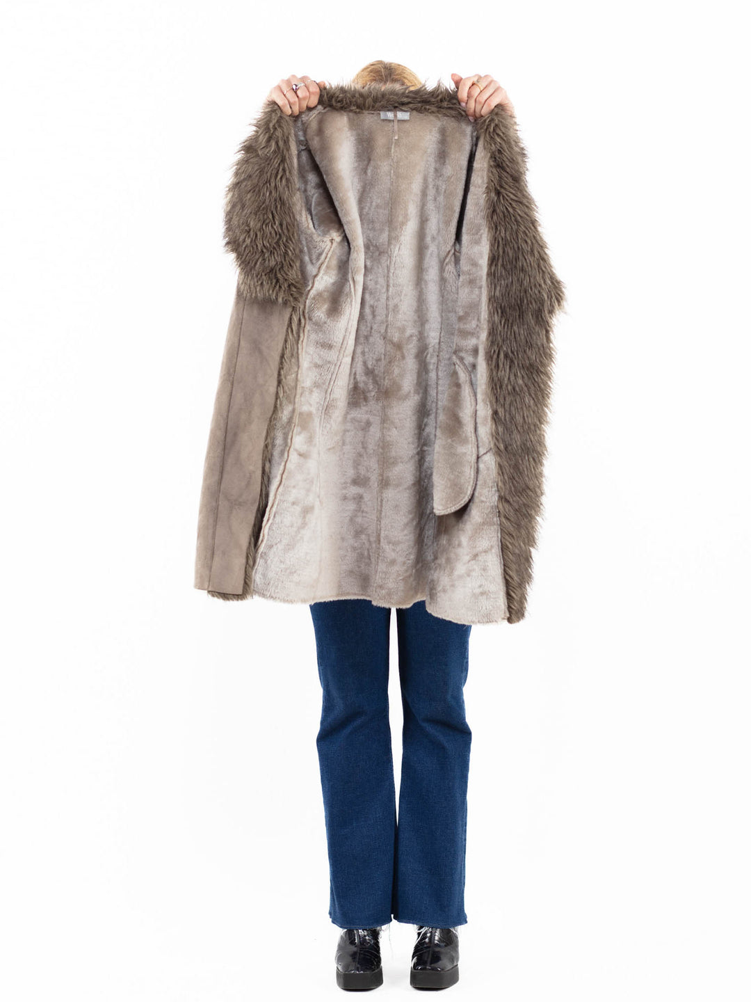 Vintage 00's Women Faux Sheepskin Coat in GrayA0121