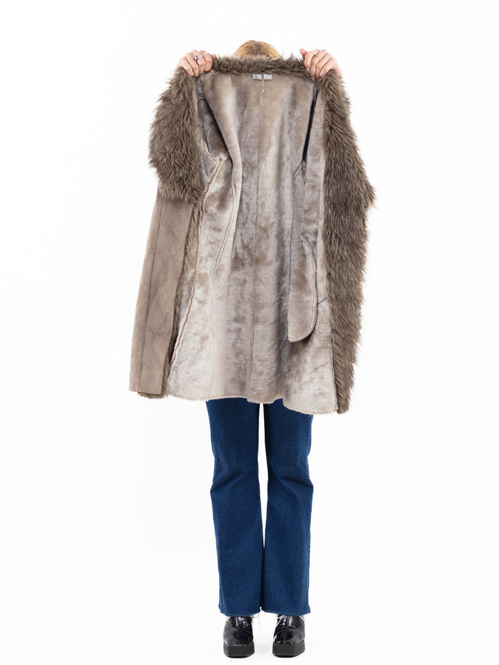 Vintage 00's Women Faux Sheepskin Coat in GrayA0121