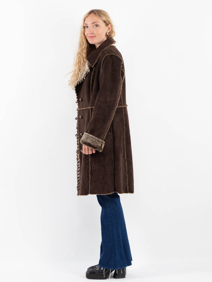 Vintage 00's Women Faux Sheepskin Coat in BrownV9932
