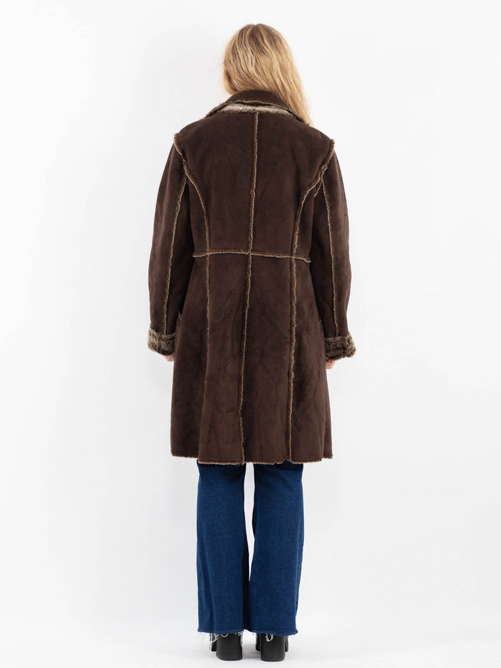 Vintage 00's Women Faux Sheepskin Coat in BrownV9932