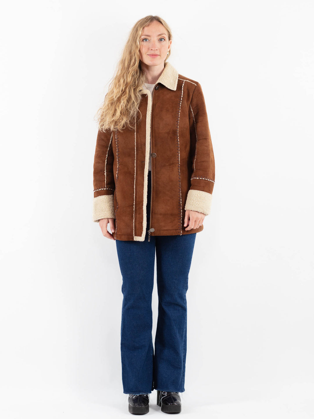 Vintage 00's Women Faux Sheepskin Coat in BrownV9934