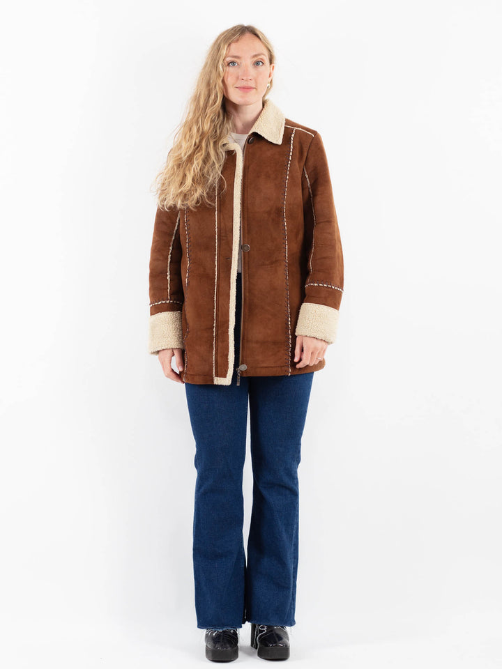 Vintage 00's Women Faux Sheepskin Coat in BrownV9934