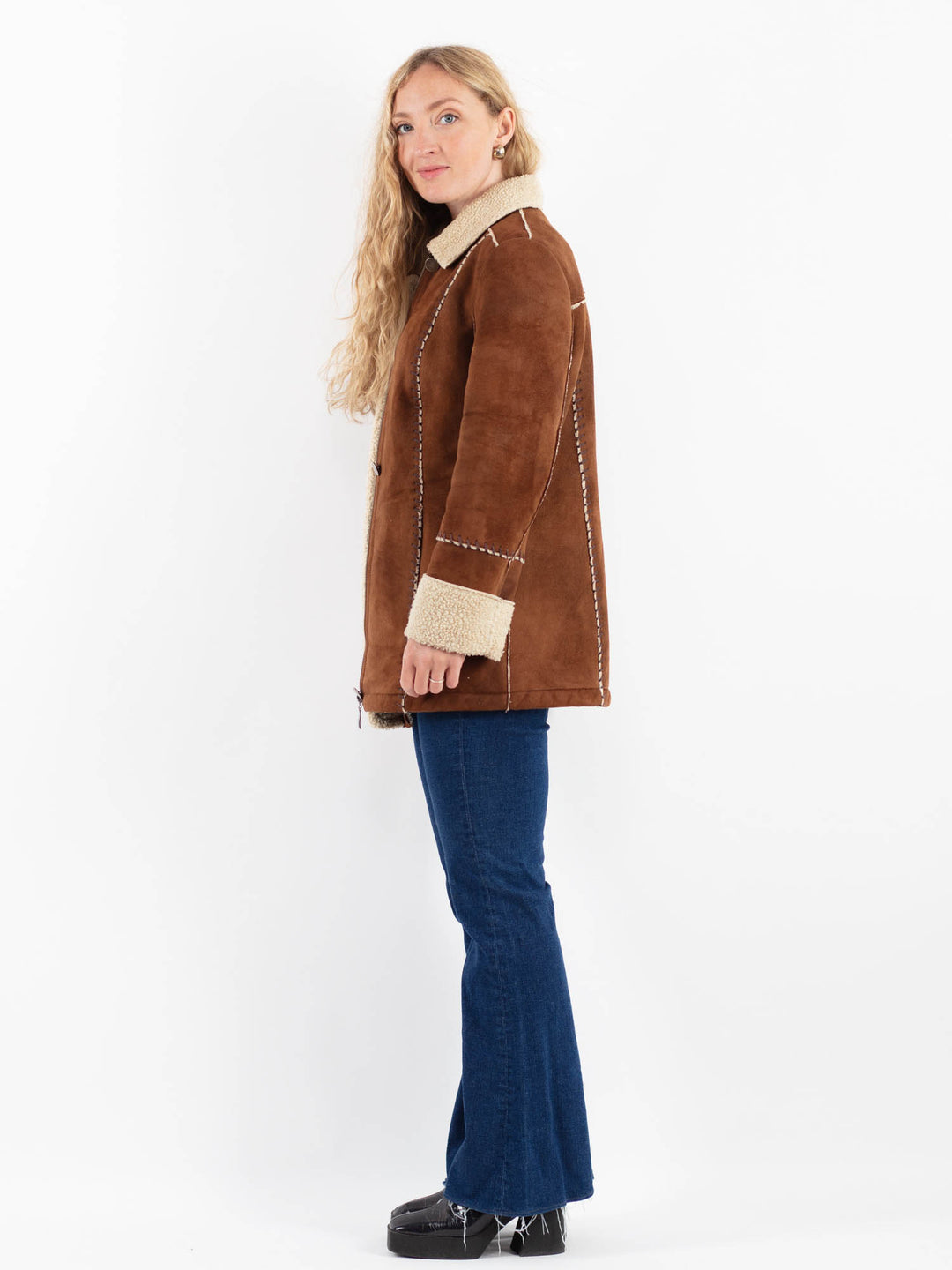 Vintage 00's Women Faux Sheepskin Coat in BrownV9934