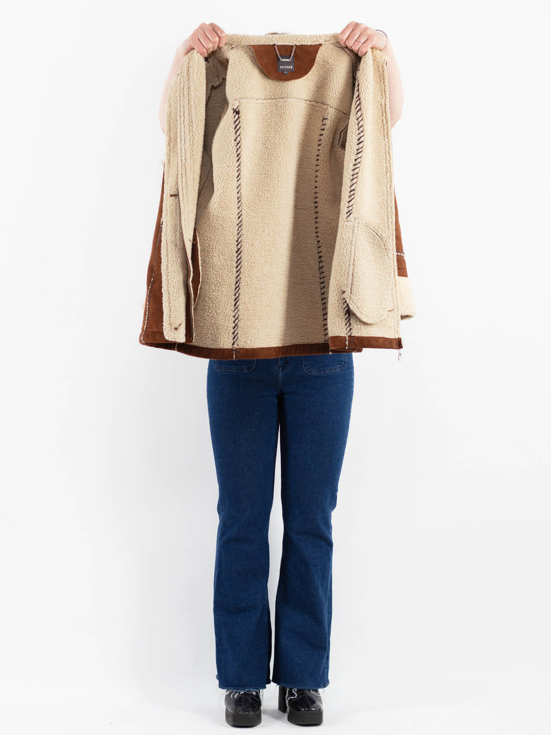 Vintage 00's Women Faux Sheepskin Coat in BrownV9934