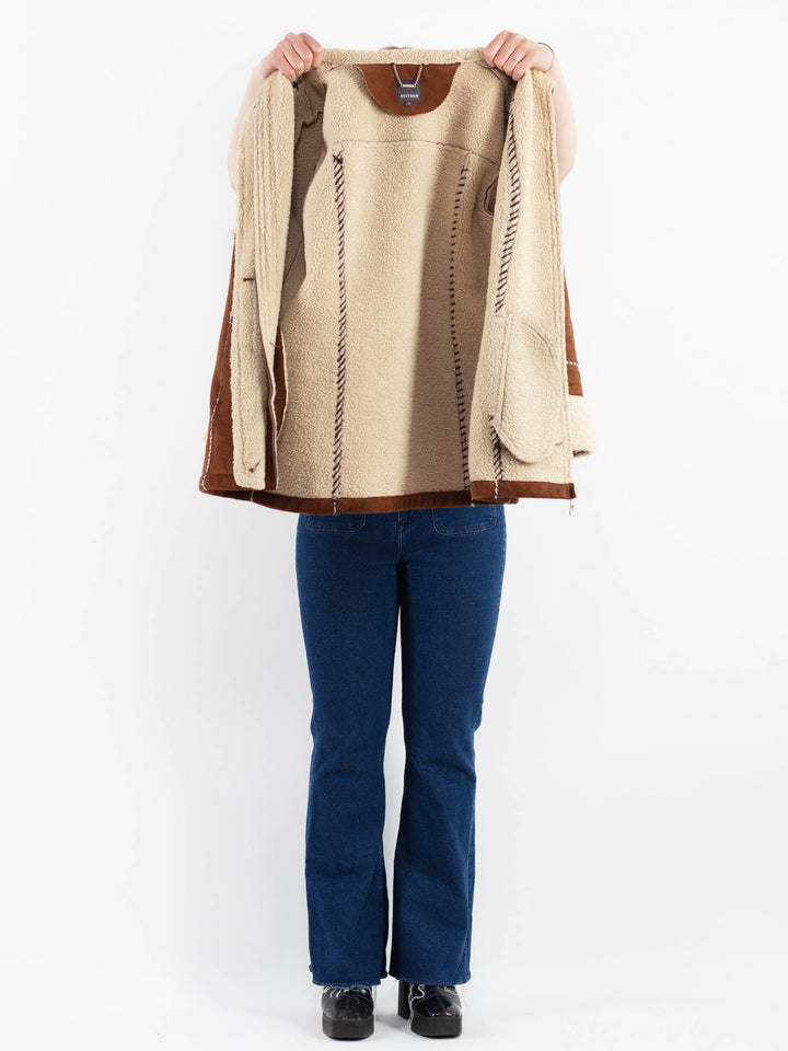 Vintage 00's Women Faux Sheepskin Coat in BrownV9934